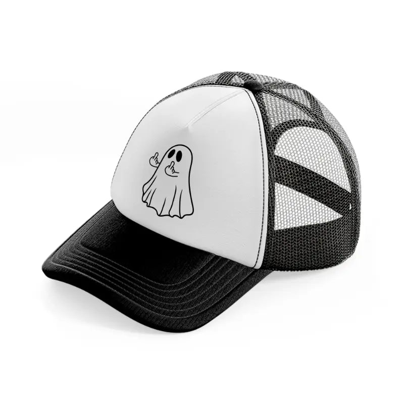 ghost showing middle finger-black-and-white-trucker-hat