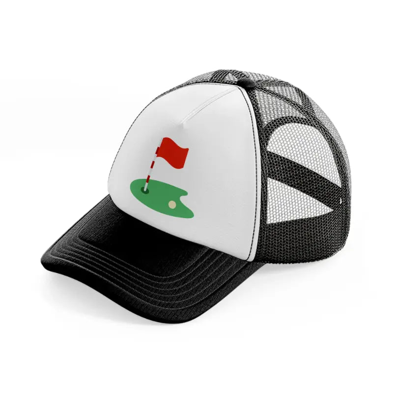 golf course with ball-black-and-white-trucker-hat