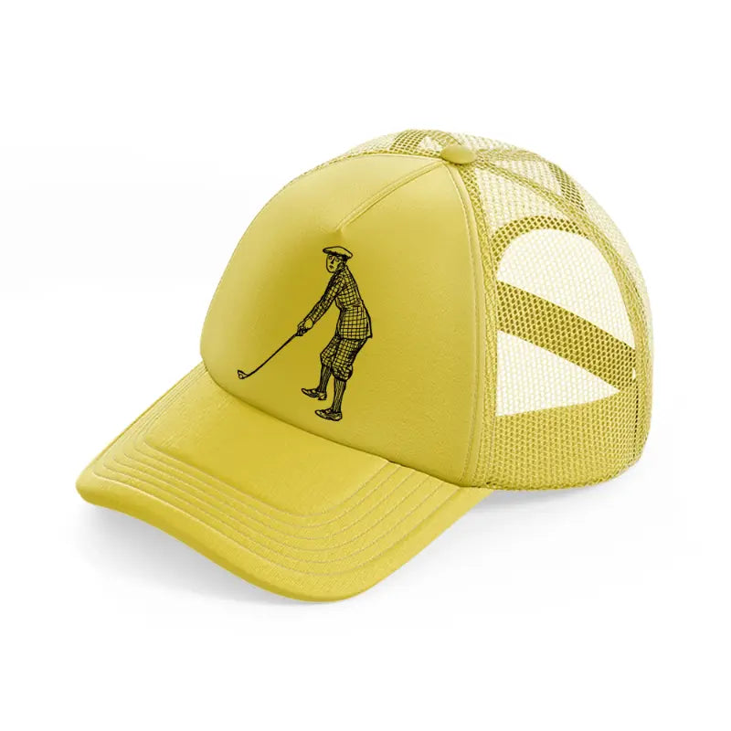 confused golfer-gold-trucker-hat