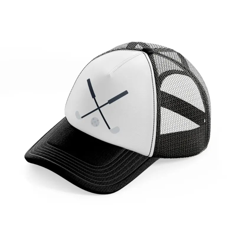 golf sticks black and white trucker hat