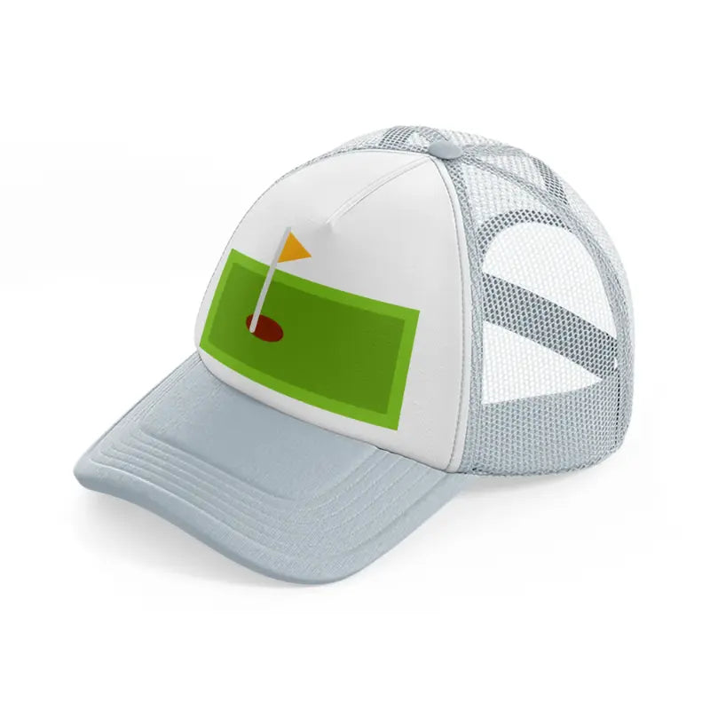 green mini golf field-grey-trucker-hat