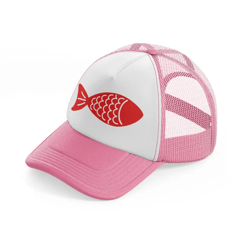 fish red pink and white trucker hat