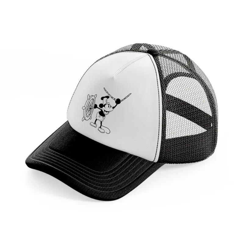 mickey rope black and white trucker hat