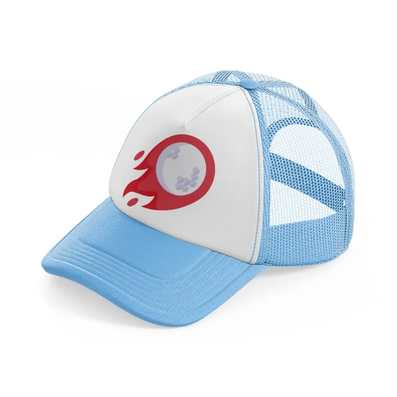 golf fire ball sky blue trucker hat