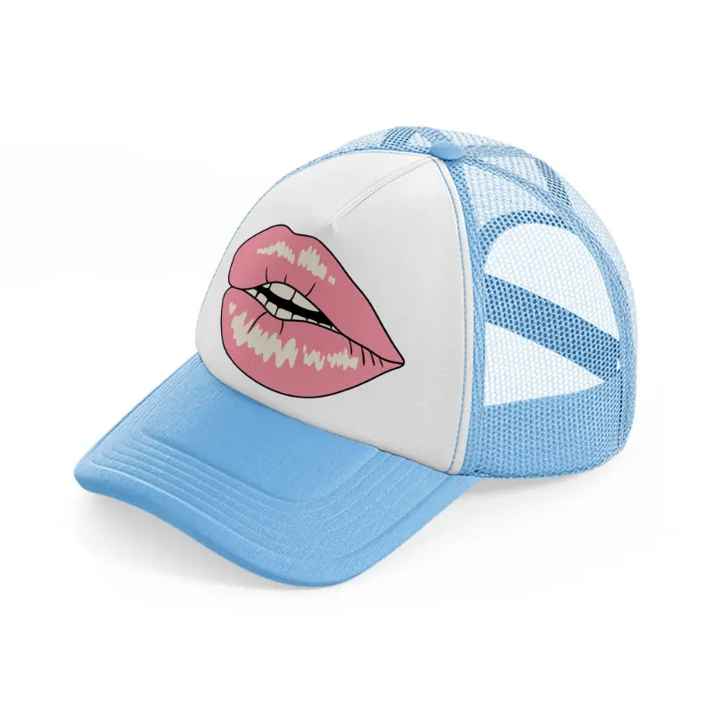 lips sky blue trucker hat