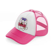 white cute cat-neon-pink-trucker-hat