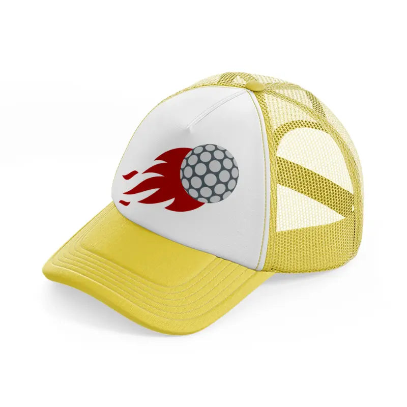 red fire golf ball-yellow-trucker-hat