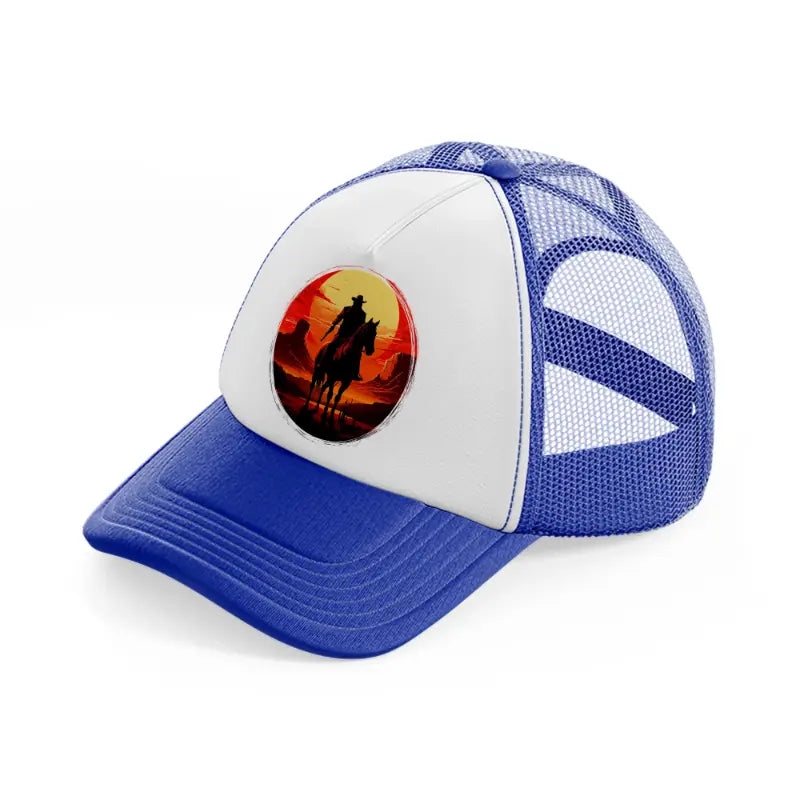 cowboy picture blue and white trucker hat