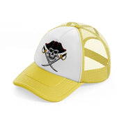 pirates skull mascot swords yellow trucker hat