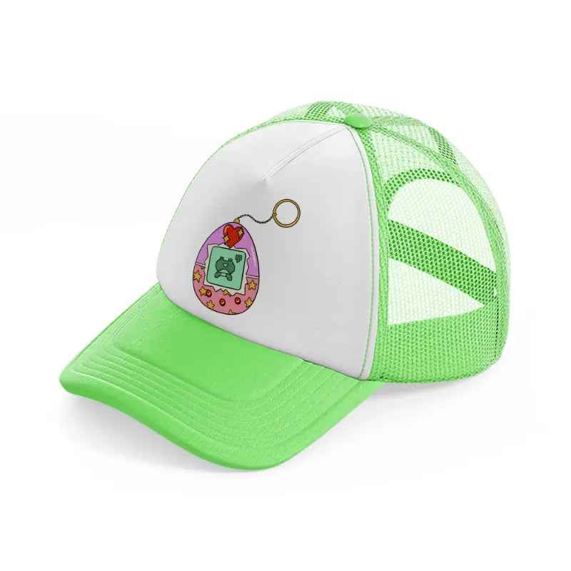 egg keychain lime green trucker hat