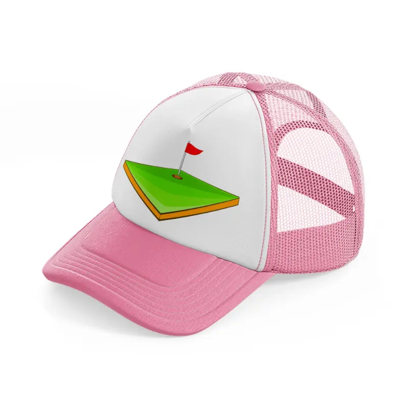 golf field-pink-and-white-trucker-hat