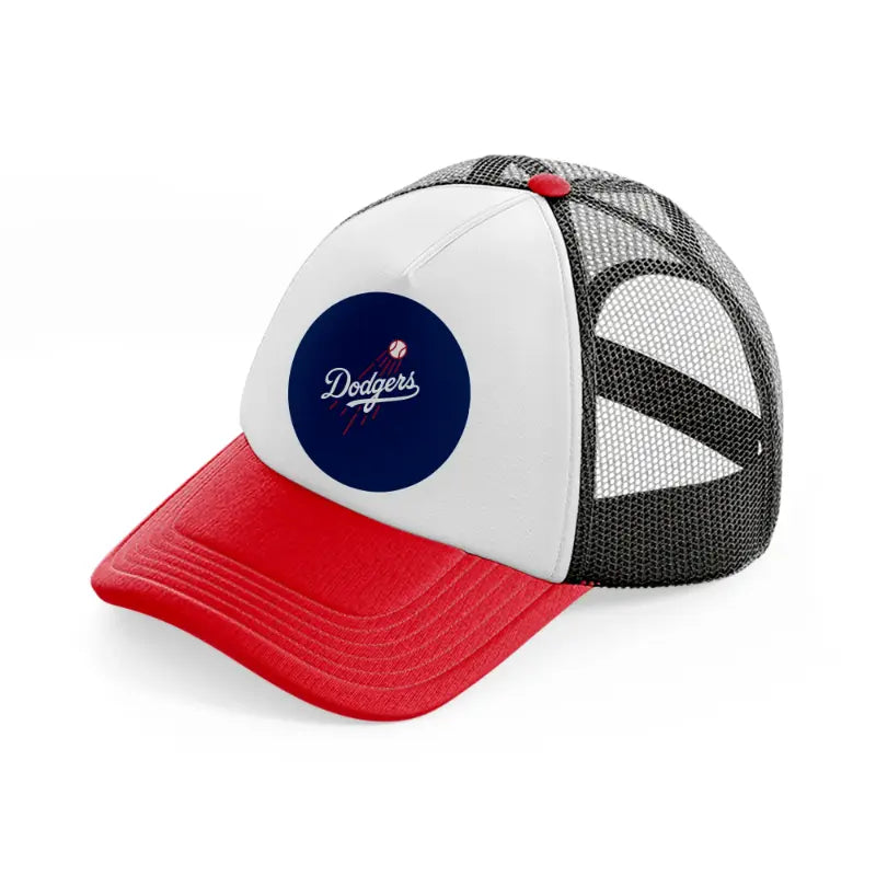 dodgers badge red and black trucker hat