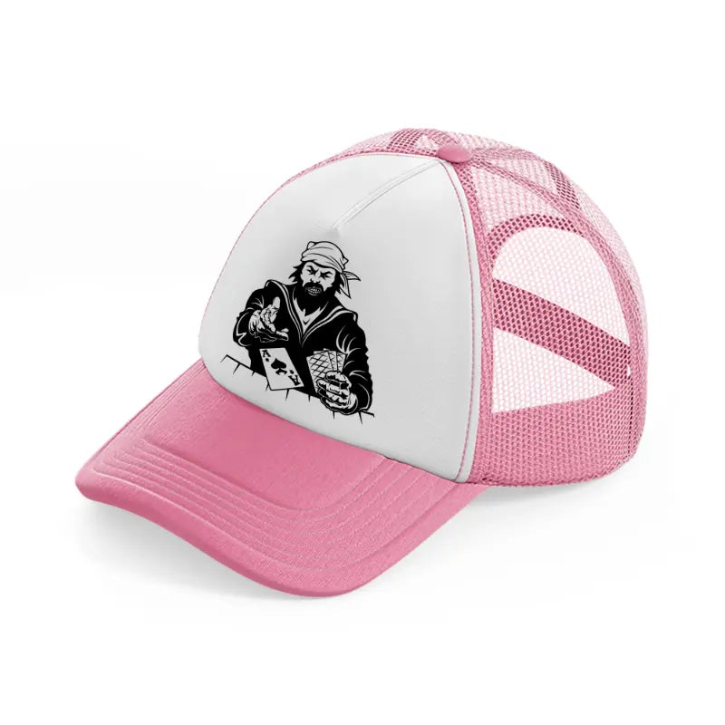 pirate cards pink and white trucker hat