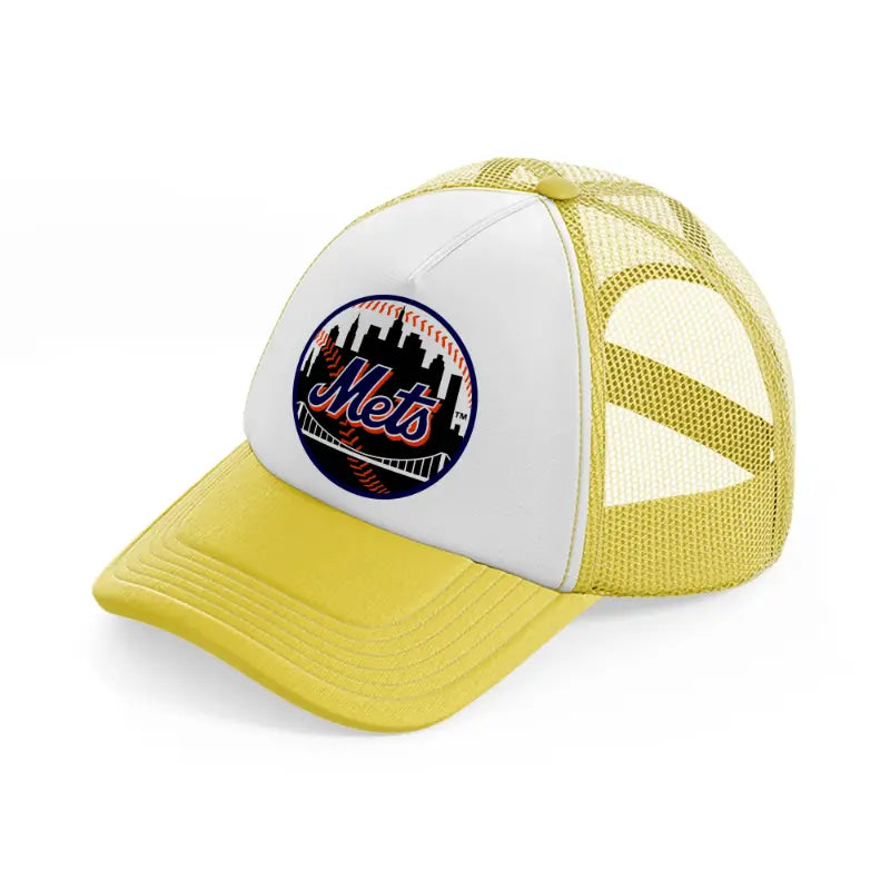 new york mets black badge-yellow-trucker-hat