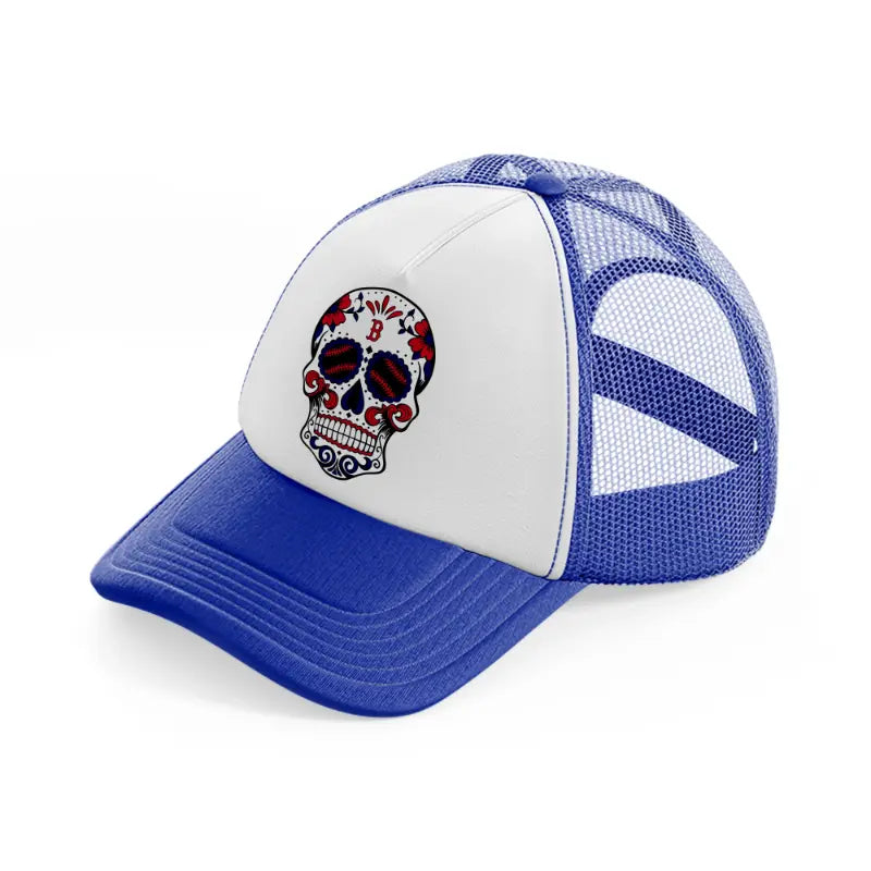 boston red sox skull-blue-and-white-trucker-hat