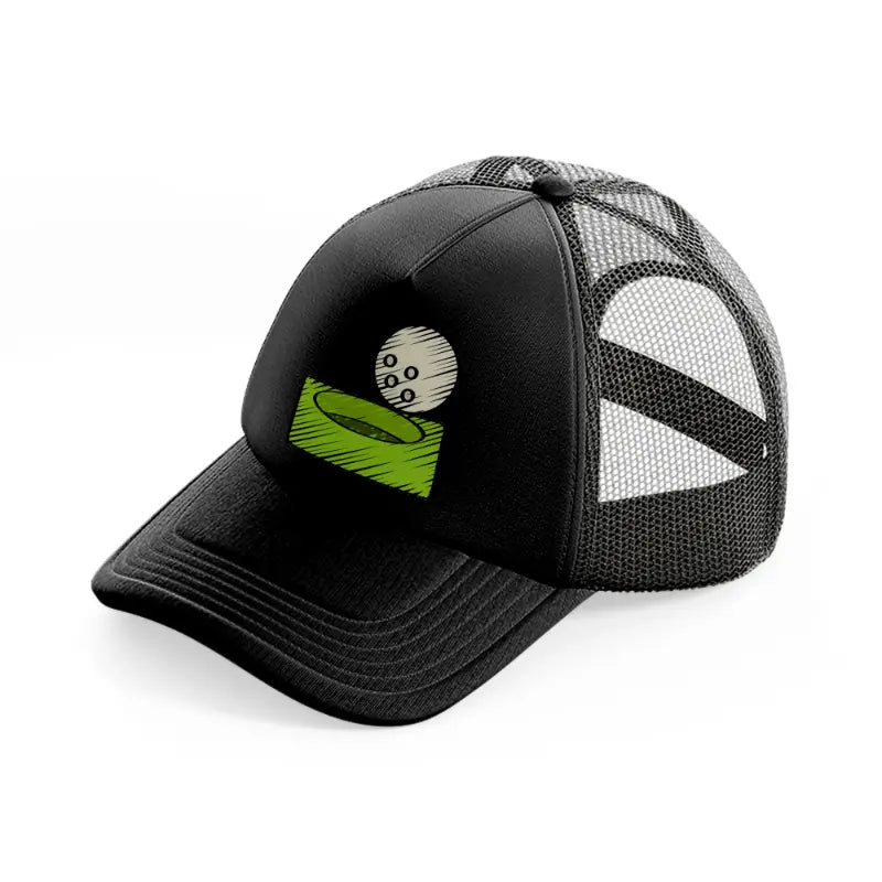 golf hole ball black trucker hat