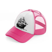 b&w pirate ship-neon-pink-trucker-hat
