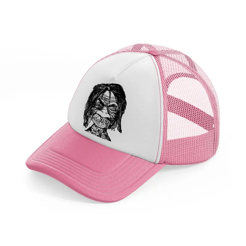 shrunken head-pink-and-white-trucker-hat