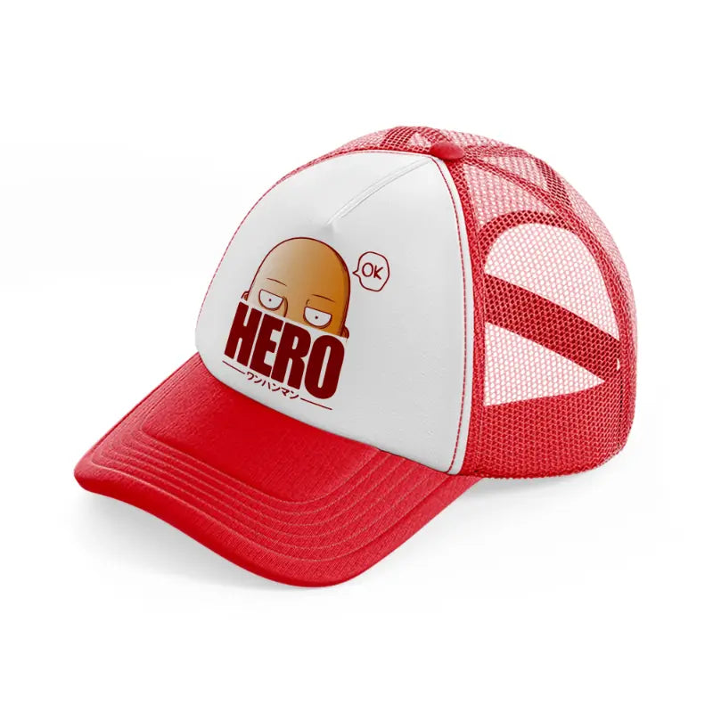 hero one punch man-red-and-white-trucker-hat