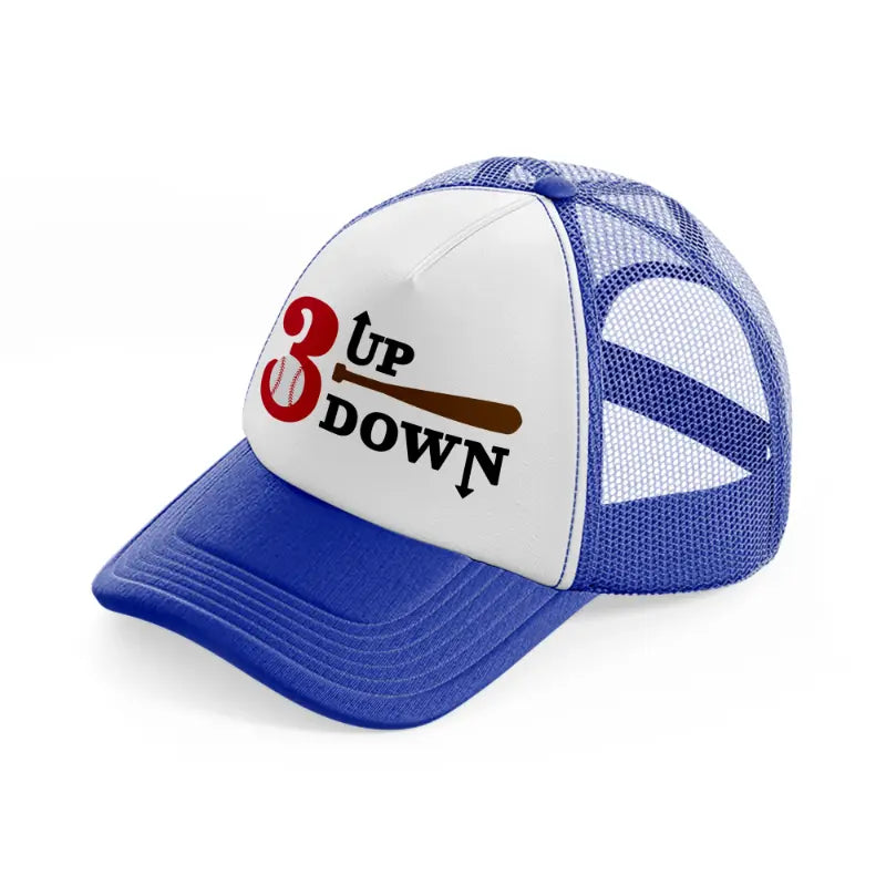 3 up down baseball-blue-and-white-trucker-hat