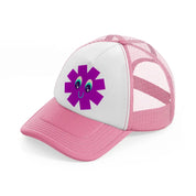 purple smiley flower-pink-and-white-trucker-hat