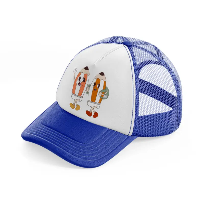 cartoon pencil-blue-and-white-trucker-hat