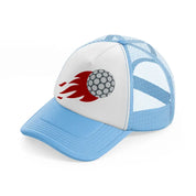 red fire golf ball-sky-blue-trucker-hat