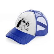 golfer b&w.-blue-and-white-trucker-hat