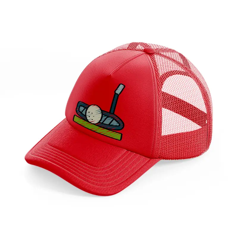 golf ball with stick-red-trucker-hat