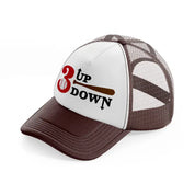 3 up down baseball-brown-trucker-hat