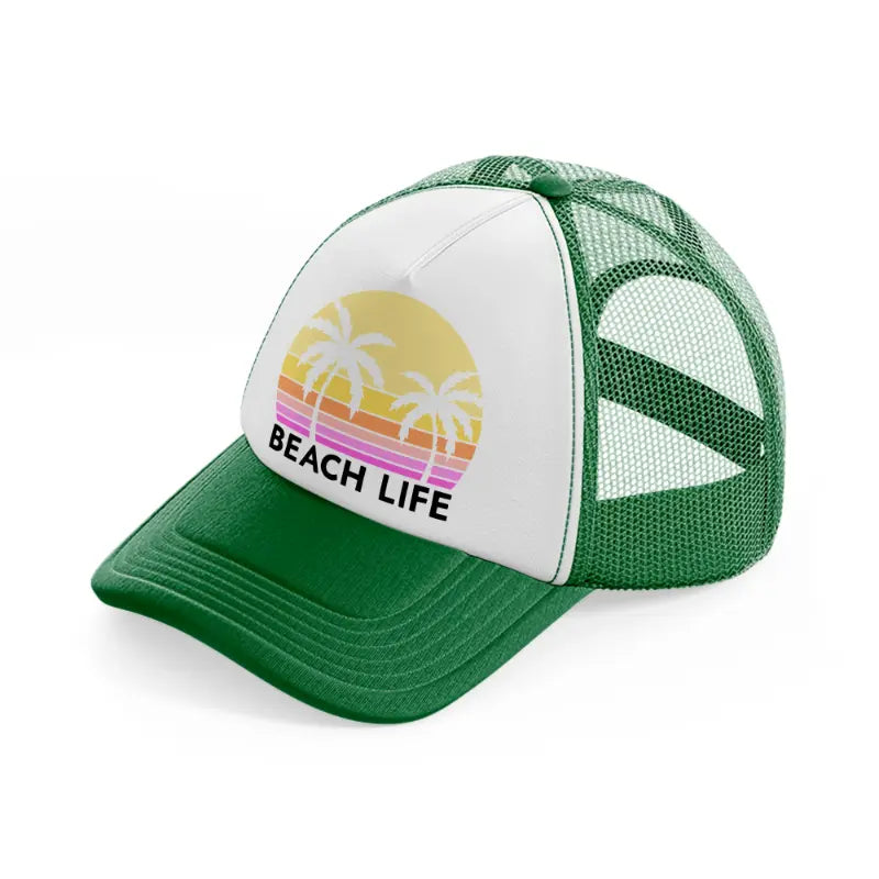 beach life retro sun-green-and-white-trucker-hat