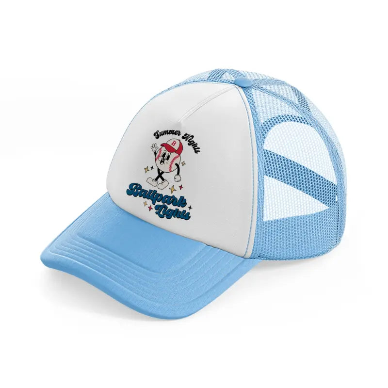 summer nights ballpark lights-sky-blue-trucker-hat