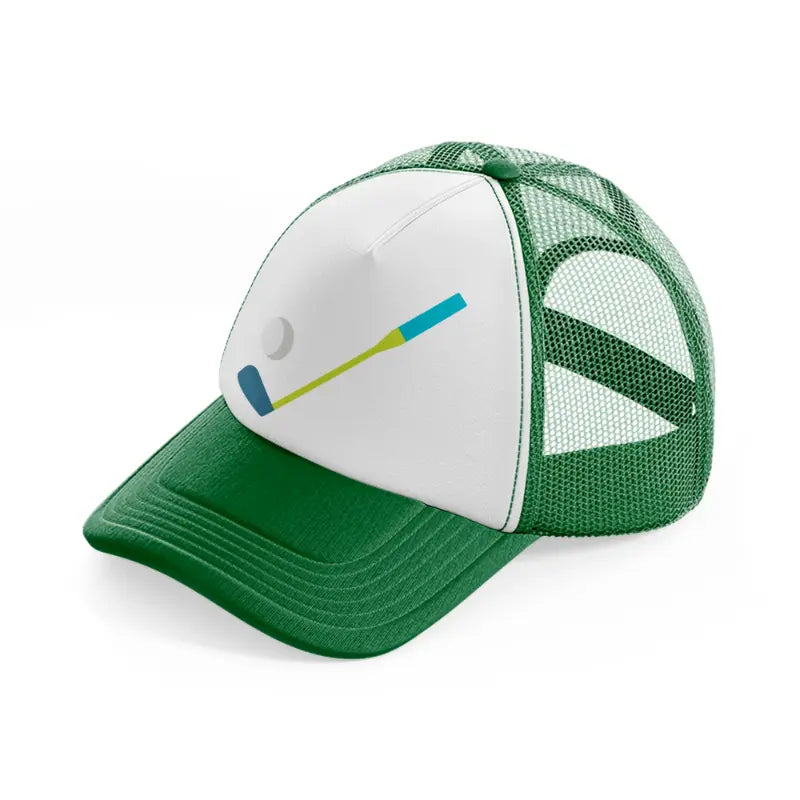 golf stick blue green and white trucker hat