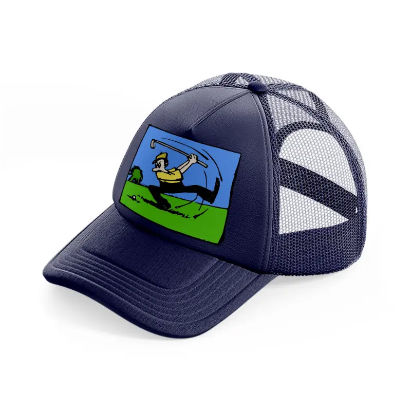 cartoon golfer-navy-blue-trucker-hat