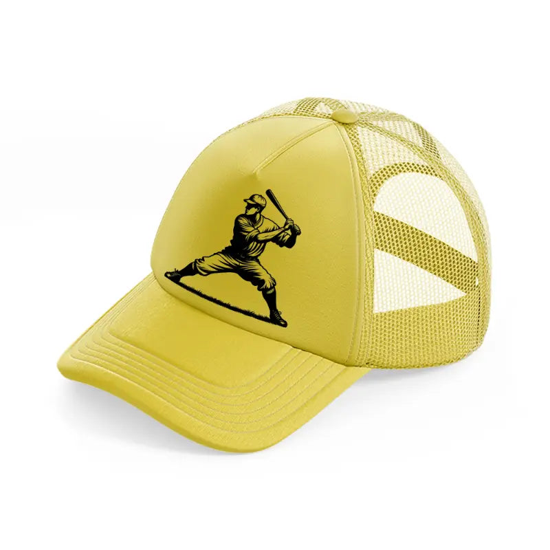 baseball batting gold trucker hat