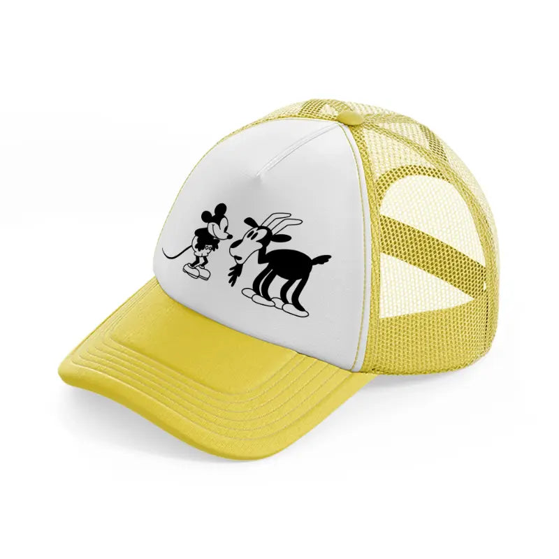 mickey deer confuse yellow trucker hat