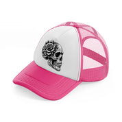 skull head flower side face-neon-pink-trucker-hat