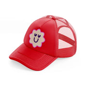 smiley flower sticker-red-trucker-hat
