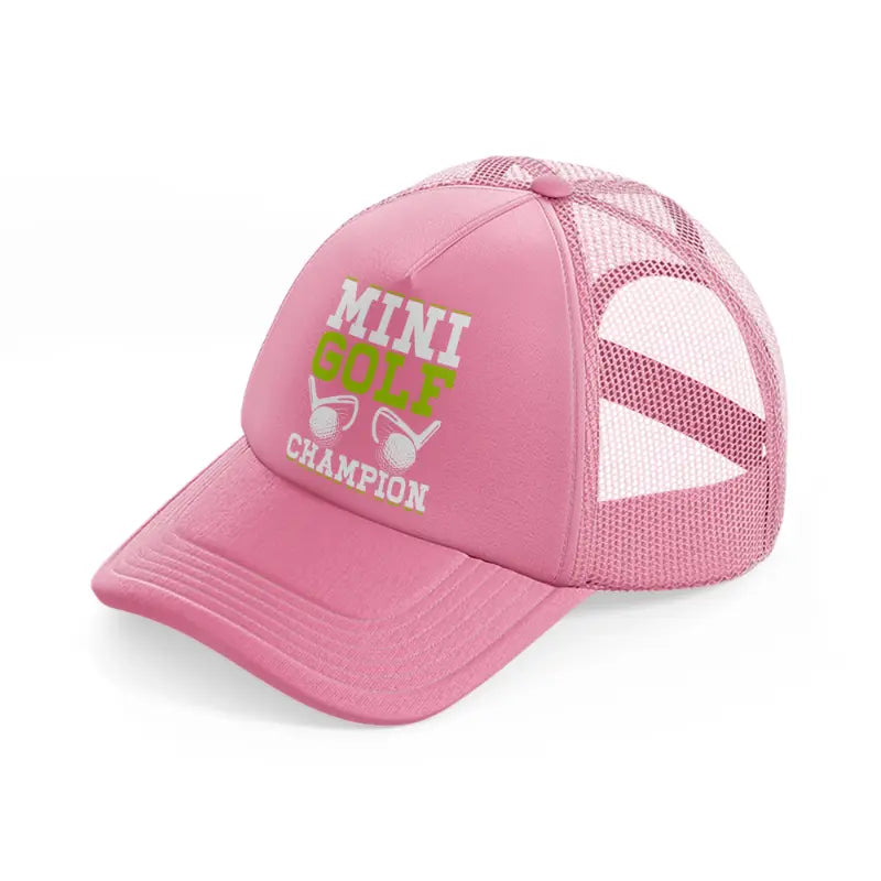 mini golf champion green pink trucker hat