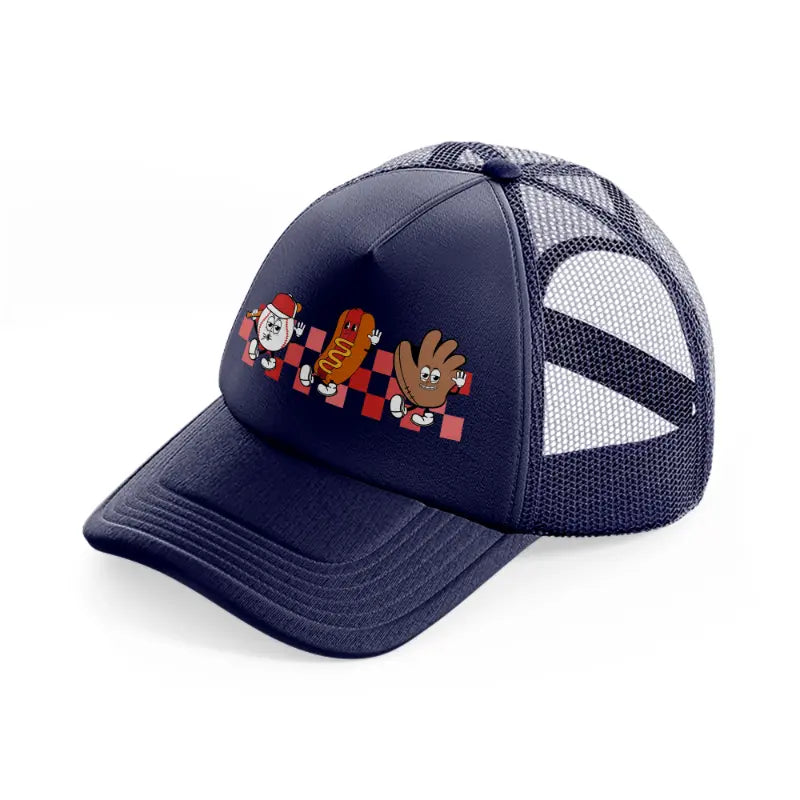 baseball cartoon characters navy blue trucker hat