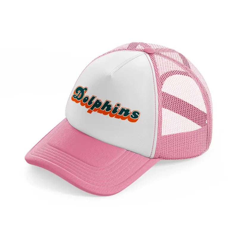 dolphins text-pink-and-white-trucker-hat