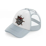 pirates skull mascot wheel grey trucker hat