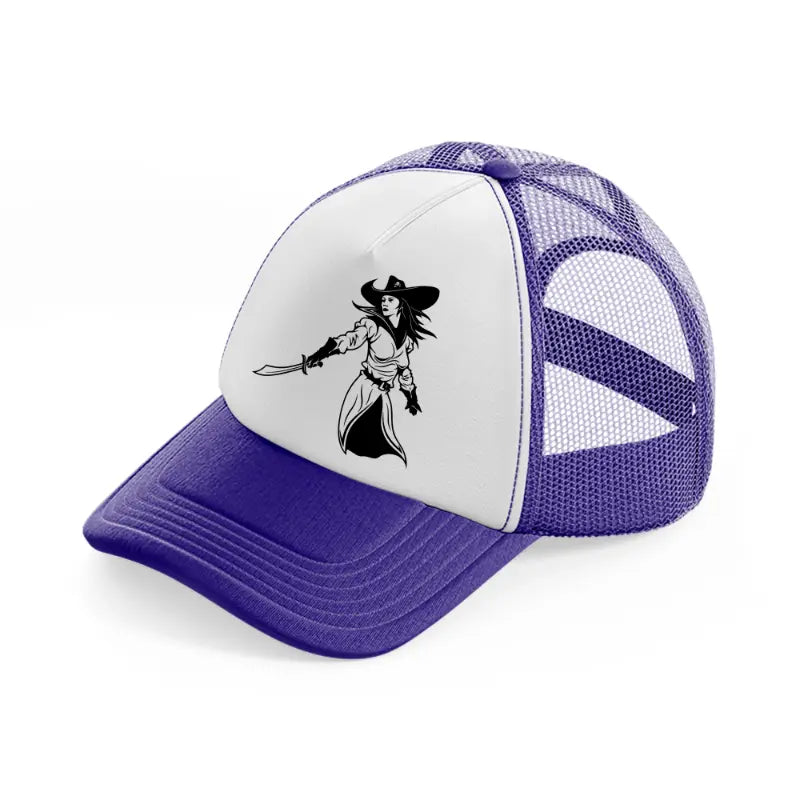 lady with sword purple trucker hat