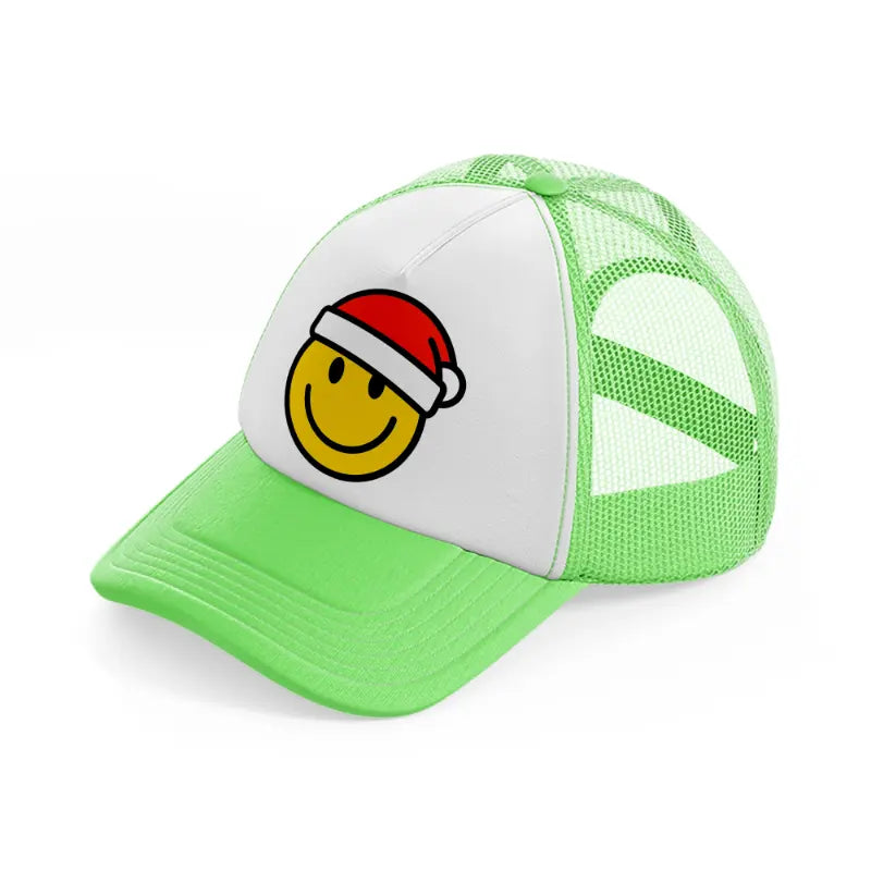 happy face with santa hat lime green trucker hat