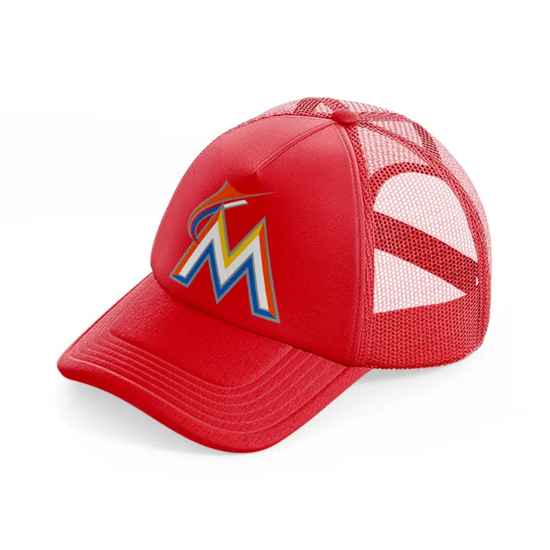 miami marlins emblem-red-trucker-hat