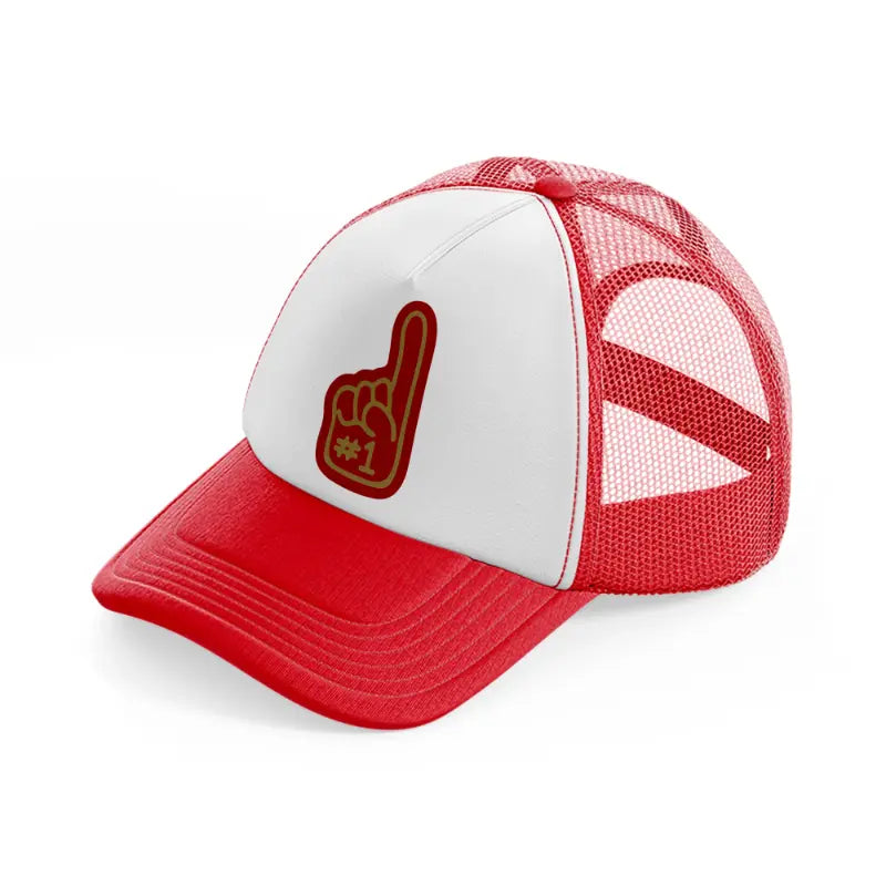 49ers #1 fan finger-red-and-white-trucker-hat