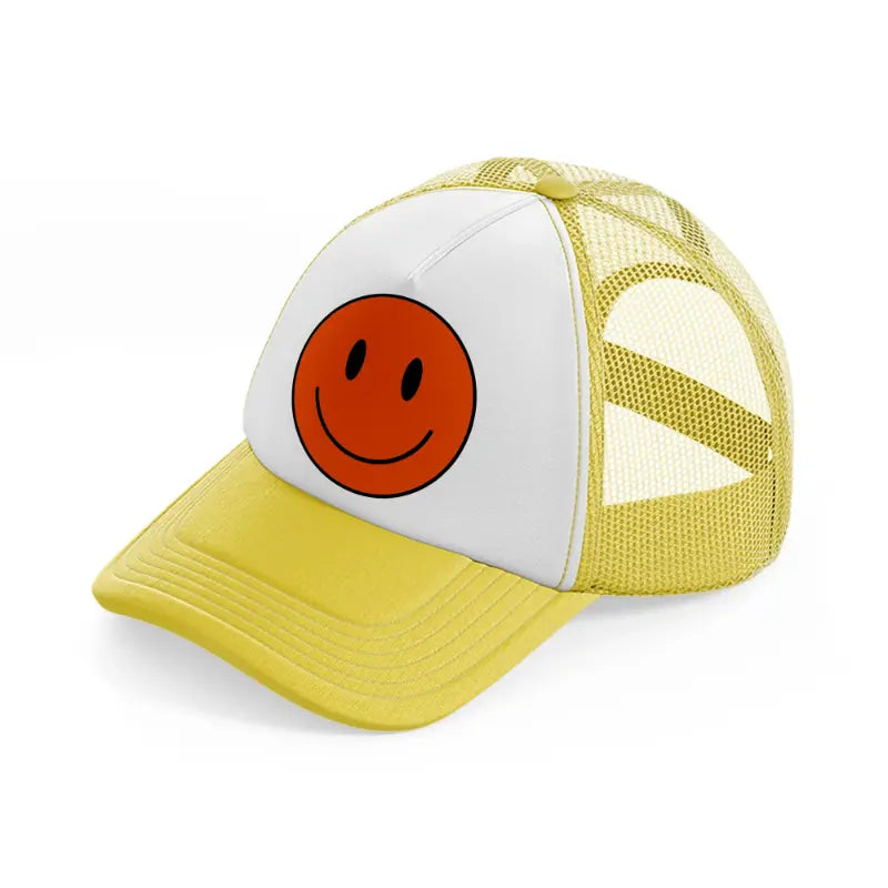 happy face red yellow trucker hat