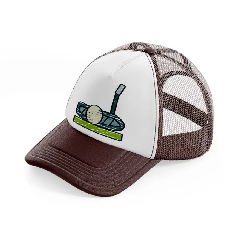 golf ball with stick-brown-trucker-hat