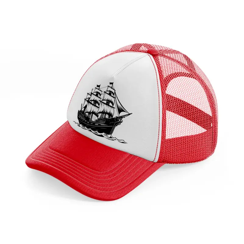 b&w pirate ship-red-and-white-trucker-hat