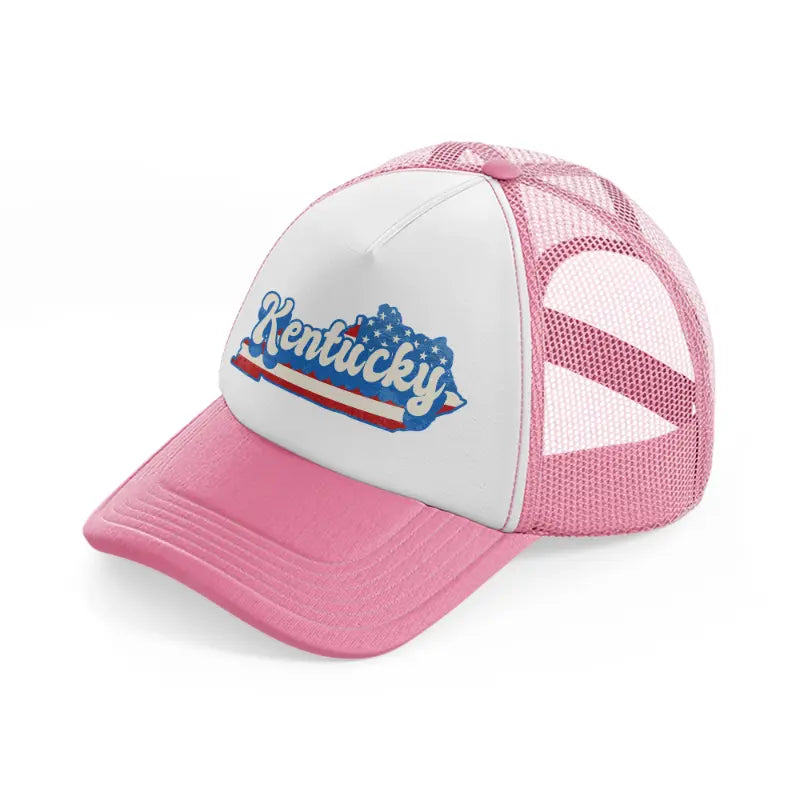 kentucky flag-pink-and-white-trucker-hat